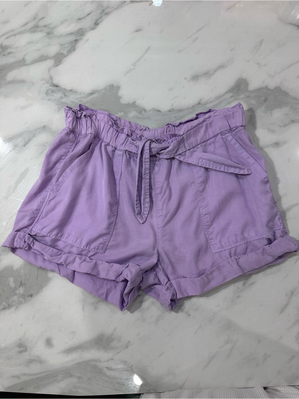 AERIE 100% LYOCELL Women's Elastic-Waist Ruffle Shorts Light Purple Lilac Small